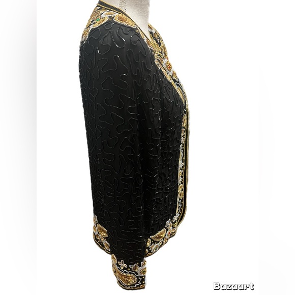 Lawrence Kazar Jacket Women’s Size Medium Black With Beading Long Sleeve Open Fr - Picture 3 of 5